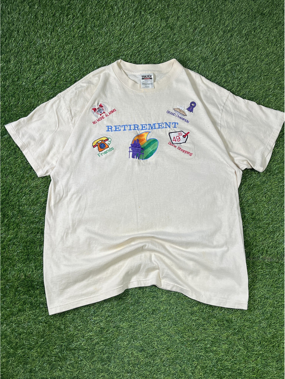 90s Tultex Cotton Retirement T-Shirt White Preshrunk Mens Size XL
